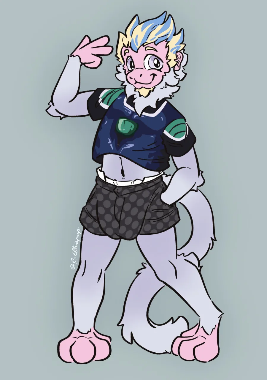 Full body character illustration in a jersey and shorts